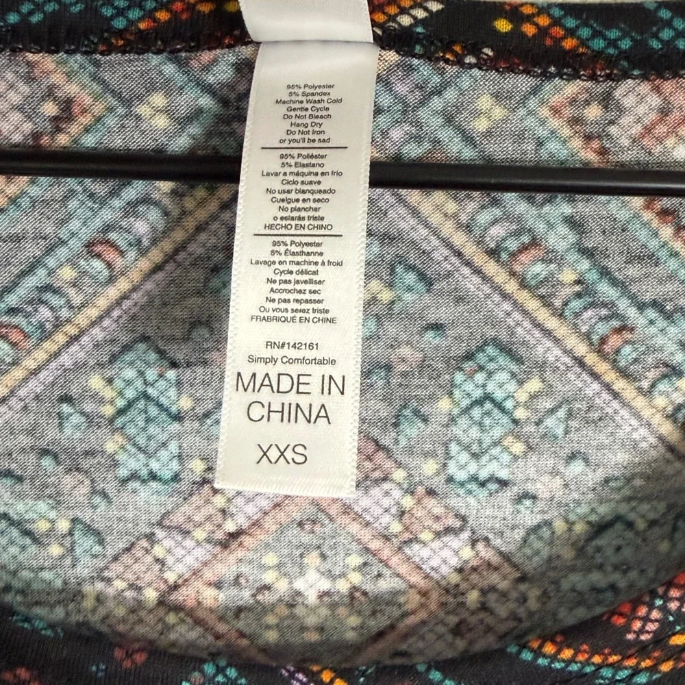 LuLaRoe Tunic Womens XXS Black Multi Geometric Diamond Swing High Low